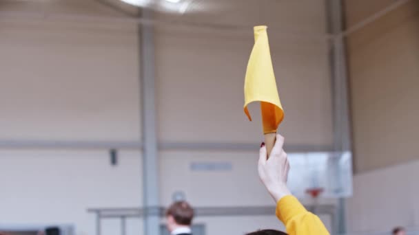 Tournoi Kendo - femme arborant un drapeau jaune — Video