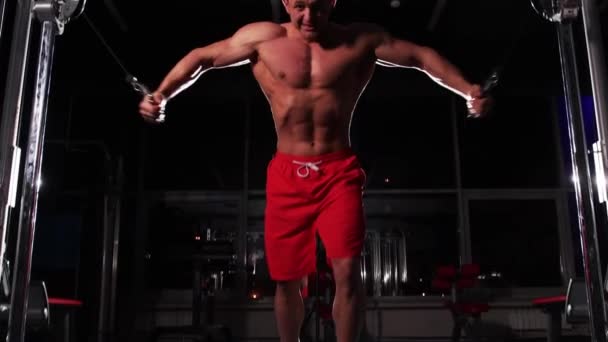体操训练-成年健康男子使用运动器材训练双手 — 图库视频影像