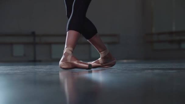 Bailarina profesional de pie en la posición con zapatos puntiagudos — Vídeos de Stock