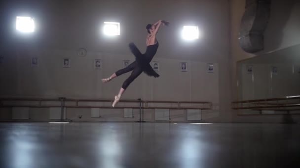 Ballet dancing - professional woman ballerina dancing in the empty mirror studio — Stock Video