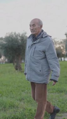 Son sınıf öğrencisi yeşil bir parkta geziniyor, huzurlu bir emekliliğin tadını çıkarıyor.