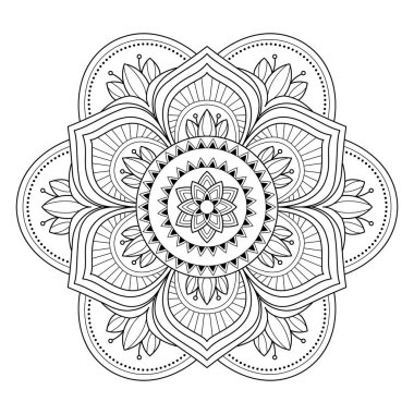 Mandala beyaz arka planda izole edildi. Boyama kitabı sayfası şablonu. Doğulu mistik desen. Yoga mandala.