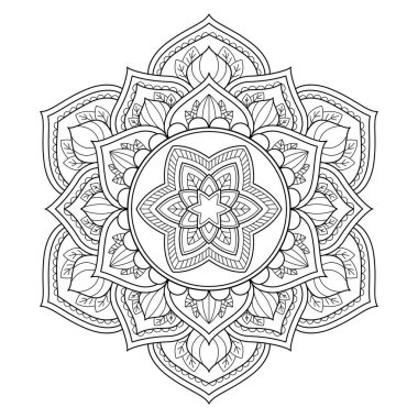 Mandala beyaz arka planda izole edildi. Boyama kitabı sayfası şablonu. Doğulu mistik desen. Yoga mandala.