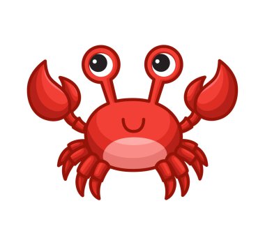 Beyaz arka planda izole edilmiş şirin çizgi film yengeci. Çocuk vektör illüstrasyonu