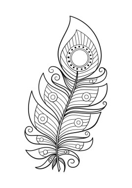 Doodle Feather boyama kitabı sayfası. Yetişkinler ve çocuklar için stres önleyici. Zentangle siyah beyaz illüstrasyon