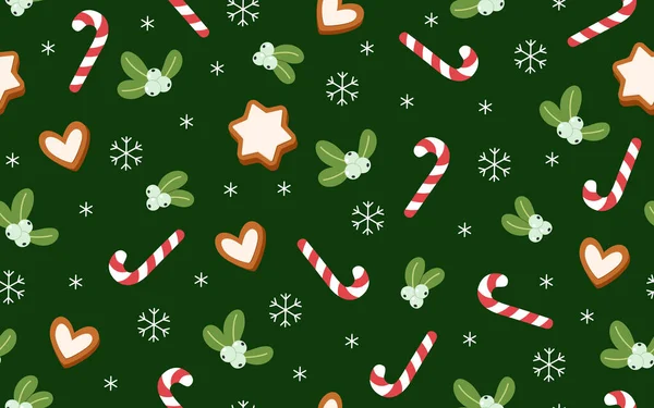 Şekerlemeli, ökseotlu ve zencefilli kurabiyeli kusursuz Noel deseni. Kartlar ve davetiyeler için güzel bir tatil geçmişi.