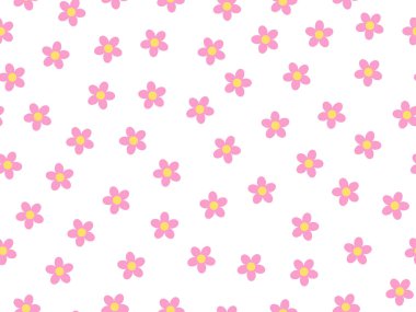 Küçük pembe çiçekli şirin, dikişsiz çiçek deseni. Basit karikatür çiçek arkaplanı yineleniyor.
