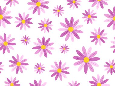 Çiçeksiz desenli, narin mor çiçekli. Tekrarlanan karikatür çiçek arkaplanı, kumaş baskıları, duvar kağıtları, çocuk tasarımları, kırtasiye, hatıra defteri ve bahar dekorasyonları için ideal.