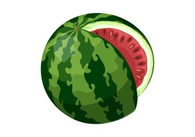 Dilimlenmiş yuvarlak karpuz. Beyaz arka planda izole edilmiş sulu yaz meyveleri..