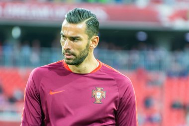 Moskova, Rusya - 21 Haziran 2017. Portekiz milli futbol takımı kalecisi Rui Patricio FIFA Konfederasyon Kupası 2017 maçında Rusya - Portekiz.