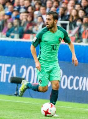 Moskova, Rusya - 21 Haziran 2017. Portekiz Millî Futbol Takımı 'nın orta saha oyuncusu Bernardo Silva, FIFA Konfederasyon Kupası 2017 karşılaşmasında Rusya ile Portekiz karşılaşacak..