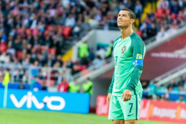 Moskova, Rusya - 21 Haziran 2017. Portekiz milli futbol takımı kaptanı Cristiano Ronaldo FIFA Konfederasyon Kupası maçından önce Rusya - Portekiz.