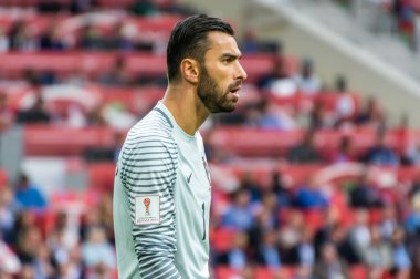 Moskova, Rusya - 21 Haziran 2017. Portekiz milli futbol takımı kalecisi Rui Patricio FIFA Konfederasyon Kupası 2017 maçında Rusya - Portekiz.