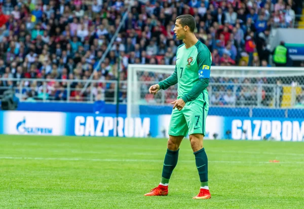 Moskova, Rusya - 21 Haziran 2017. Portekiz milli futbol takımı kaptanı Cristiano Ronaldo FIFA Konfederasyon Kupası maçında Rusya ile Portekiz karşı karşıya geldi.
