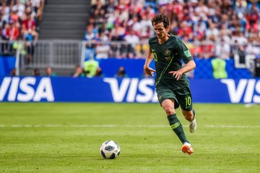 Samara, Rusya - 21 Haziran 2018. Avustralya Millî Futbol Takımı şampiyonu Robbie Kruse, FIFA Dünya Kupası 2018 maçında Danimarka Avustralya 'ya karşı..