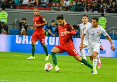 Kazan, Rusya - 28 Haziran 2017. Portekiz milli futbol takımı orta saha oyuncusu Andre Gomes, FIFA Konfederasyonlar Kupası yarı final maçında Şili 'ye karşı.