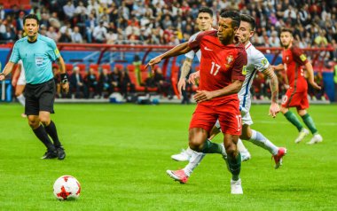 Kazan, Rusya - 28 Haziran 2017. Portekiz milli futbol takımı kanat oyuncusu Nani, FIFA Konfederasyon Kupası 2017-Portekiz-Şili yarı final karşılaşmasında.