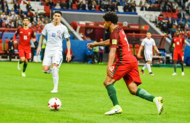 Kazan, Rusya - 28 Haziran 2017. Portekiz Millî Futbol Takımı Eliseu 'yu FIFA Konfederasyon Kupası 2017-Portekiz-Şili yarı final maçında geride bıraktı..