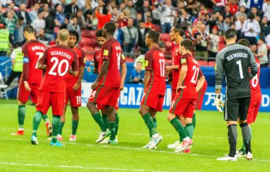 Kazan, Rusya - 28 Haziran 2017. Portekiz milli futbol takımı FIFA Konfederasyon Kupası 2017 yarı final Şili maçında penaltı atışından önce.