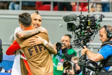 Kazan, Rusya - 28 Haziran 2017. Şili Millî Futbol Takımı 'nın orta saha oyuncusu Arturo Vidal, FIFA Konfederasyon Kupası 2017 yarı final maçında Şili' ye karşı.
