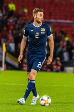 Glasgow, İskoçya, İngiltere - 6 Eylül 2019. İskoçya Millî Futbol Takımı UEFA Euro 2020 ön eleme maçında Stephen O 'Donnell Glasgow' da Rusya 'ya karşı İskoçya.