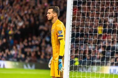 Glasgow, İskoçya, İngiltere - 6 Eylül 2019. Rusya Millî Futbol Takımı kalecisi Guilherme UEFA Euro 2020 ön eleme maçında Glasgow 'da İskoçya Rusya' ya karşı.