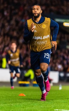 Glasgow, İskoçya, İngiltere - 6 Eylül 2019. İskoçya milli futbol takımı kanadı Matt Phillips UEFA Euro 2020 ön eleme karşılaşmasında İskoçya - Rusya Glasgow karşılaşmasında.