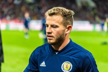 Moskova, Rusya - 10 Ekim 2019. İskoçya milli futbol takımı kanadı Ryan Fraser UEFA Euro 2020 ön eleme maçında Rusya İskoçya 'ya karşı (4-0) Moskova' da (4-0).
