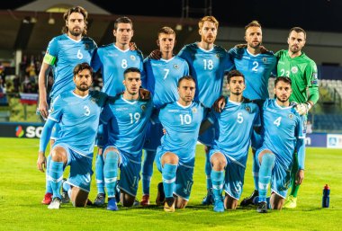 Serravalle, San Marino - 19 Kasım 2019. San Marino Millî Futbol Takımı 'nın resmi UEFA Euro 2020 ön eleme maçı San Marino - Rusya (0-5)).