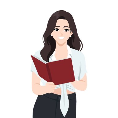 Kitap okuyan kadın. Düz Vektör karakter çizimi