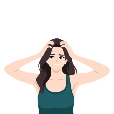 Stresli Genç Kadın Endişeli ve Bunalmış Hissediyor. Düz Vektör karakter çizimi