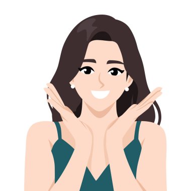 Açık Elli Mutlu Gülümseyen Kadın. Düz Vektör karakter çizimi