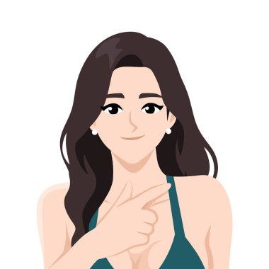 Kendinden emin bir ifadeyle Tarafları Gösteren Genç Kadın. Latte Vektör karakter çizimi