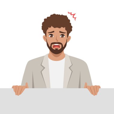 Panikleyen İşadamı Korku Şok Masası. Düz Vektör karakter çizimi