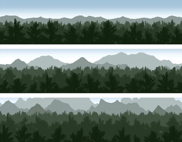 Bosque y montañas conjunto — Vector de stock