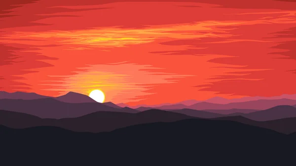 Salida del sol en las montañas — Vector de stock