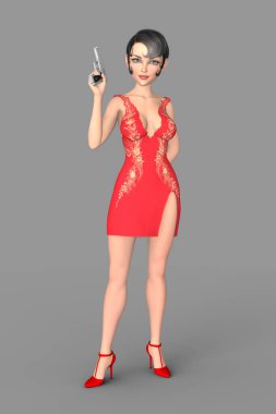 Göz kamaştırıcı kadın casus ya da silah tutan dedektif.