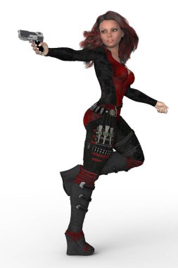 Şehir Fantezisi Siber-punk kadın silahlı çatışmada yalnız poz veriyor