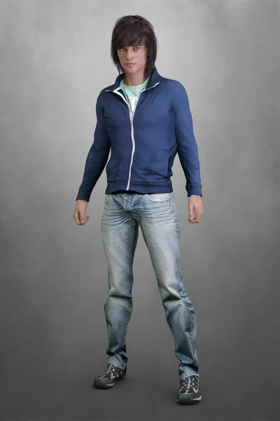 Fuerte Asertiva Fantasía Urbana Masculina Con Pantalones Vaqueros Azules Descoloridos —  Fotos de Stock