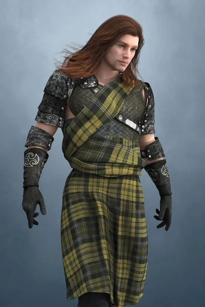 Handsome Highlander Man Wearing Kilt Rendered Softer Style Particularly Suited — Stock Photo, Image