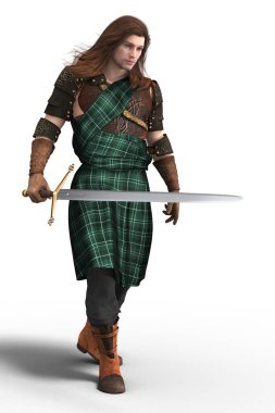 Kilt izole edilmiş kilt giyen yakışıklı bir dağlı elinde Claymore kılıcı tutuyor. Daha yumuşak bir stile bürünmüş kitap kapağı sanat ve tasarım çalışmaları için özel olarak uygun. Dizilerden biri..