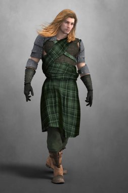 İskoç İskoç savaşçısının İskoç İskoç İskoç eteği giymiş hali. İllüstrasyon ve kitap kapağı tasarımı için daha yumuşak bir stile sahip. Dizilerden biri..