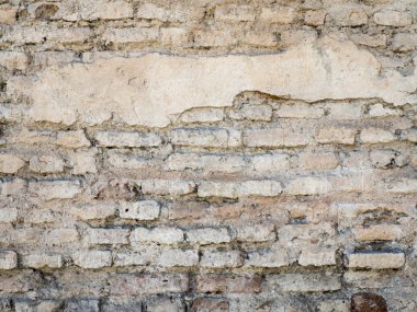 Eski hasarlı rustik tuğla duvar sıva doku arka plan ile