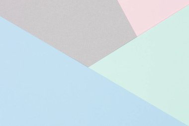Soyut renkli kağıt dokusu arkaplanı. Minimum geometrik şekiller ve çizgiler mavi, açık yeşil, pastel pembe, gri renkler