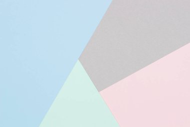 Soyut renkli kağıt dokusu arkaplanı. Minimum geometrik şekiller ve çizgiler mavi, açık yeşil, pastel pembe, gri renkler