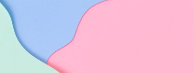 Soyut renkli kağıt dokusu arkaplanı. Pastel pembe, açık mavi ve yeşil renkte minimal geometrik şekiller ve çizgiler