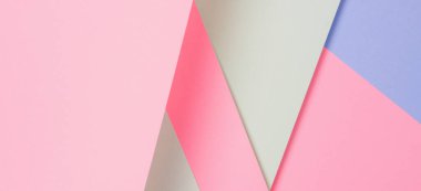 Soyut renkli kağıt dokusu arkaplanı. Açık mavi, pastel pembe ve yeşil renkte en az geometrik şekil ve çizgiler