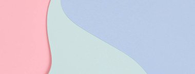 Soyut renkli kağıt dokusu arkaplanı. Pastel pembe, açık mavi ve yeşil renkte minimal geometrik şekiller ve çizgiler