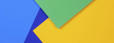 Yaratıcı soyut mavi, yeşil ve sarı renkli geometrik kağıt kompoziton arkaplan, üst görünüm