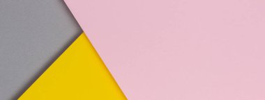 Yaratıcı soyut sarı, pembe ve gri renkli geometrik kağıt kompoziton arkaplan, üst görünüm